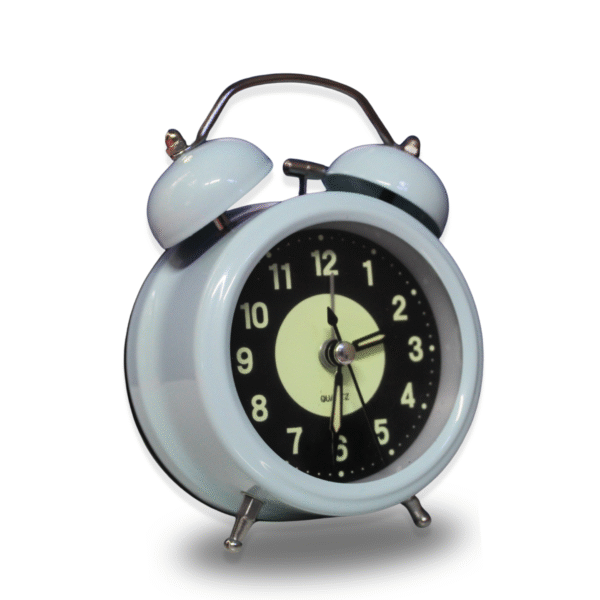 Luminous Metal Digital Twin Bell Alarm Clock Light Blue Color - Image 2