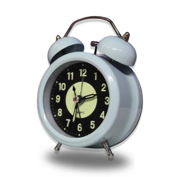 Luminous Metal Digital Twin Bell Alarm Clock Light Blue Color - Image 3