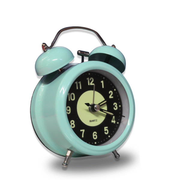 Luminous Metal Digital Twin Bell Alarm Clock Sky Blue Color - Image 2