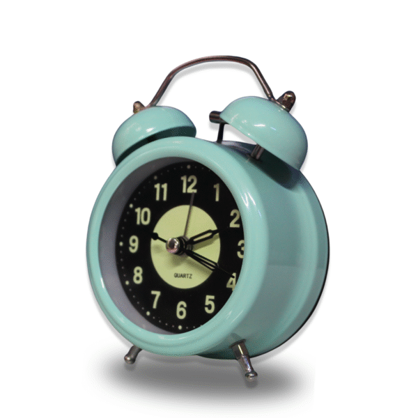 Luminous Metal Digital Twin Bell Alarm Clock Sky Blue Color - Image 3