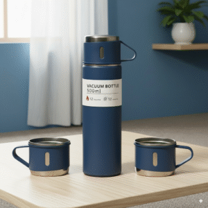 Vacuum Flask 500ml With 3 Cups Blue Color